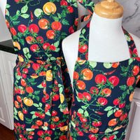 A Bold, Blue, Tomato Covered Apron - Ideal for Any Teen on Petite Adult Foodie
