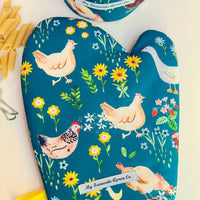Chickens and Ducks, Strawberries and Flowers All Over these Gorgeous Oven Mitts
