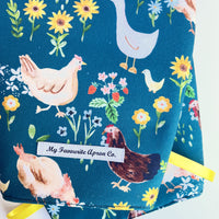 Chickens and Ducks, Strawberries and Flowers All Over these Gorgeous Oven Mitts