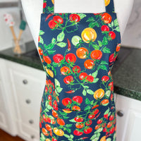 A Bold, Blue, Tomato Covered Apron - Ideal for Any Teen on Petite Adult Foodie