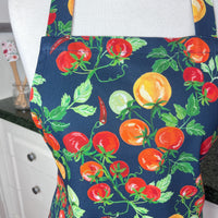 A Bold, Blue, Tomato Covered Apron - Ideal for Any Teen on Petite Adult Foodie