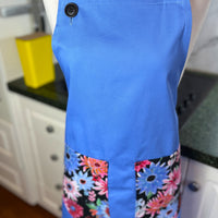 Beautiful Blue Apron with Fabulous Floral Pockets