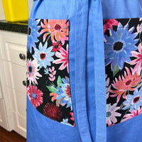 Beautiful Blue Apron with Fabulous Floral Pockets