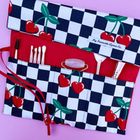 Cherry Cutlery, Make-Up or Craft Roll - Perfect for Camping, Shopping, Travelling