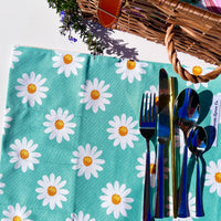 Green Daisy Cutlery Roll. Great for Make-Up or Paint Brushes, Crochet Hooks, Anything!