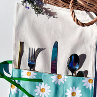 Green Daisy Cutlery Roll. Great for Make-Up or Paint Brushes, Crochet Hooks, Anything!