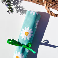 Green Daisy Cutlery Roll. Great for Make-Up or Paint Brushes, Crochet Hooks, Anything!