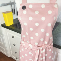 This Dusky Pink Apron is Adorned with Bold Beige Polka Dots