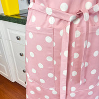 This Dusky Pink Apron is Adorned with Bold Beige Polka Dots