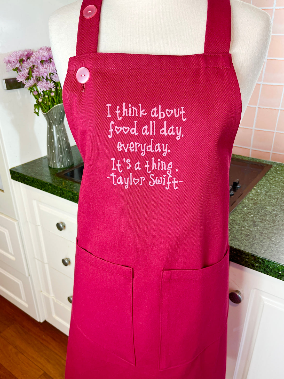 A Beautiful Dark Pink Apron with a Taylor Swift Twist