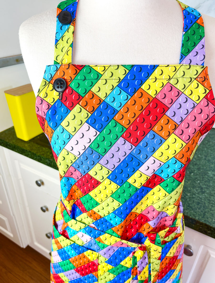 Lots of Lego Style Blocks on this Bold Unisex Apron