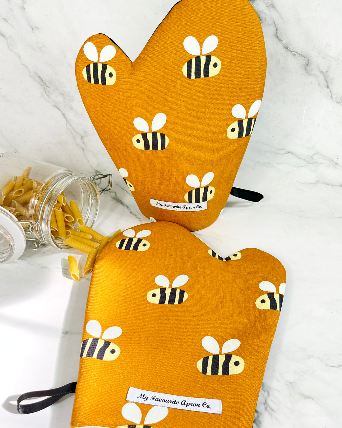 Big, Bold Bees Make a Beautiful Set of Two Oven Mitts