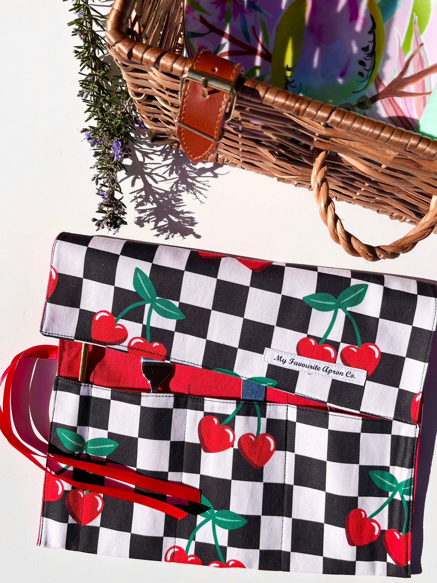 Cherry Cutlery, Make-Up or Craft Roll - Perfect for Camping, Shopping, Travelling