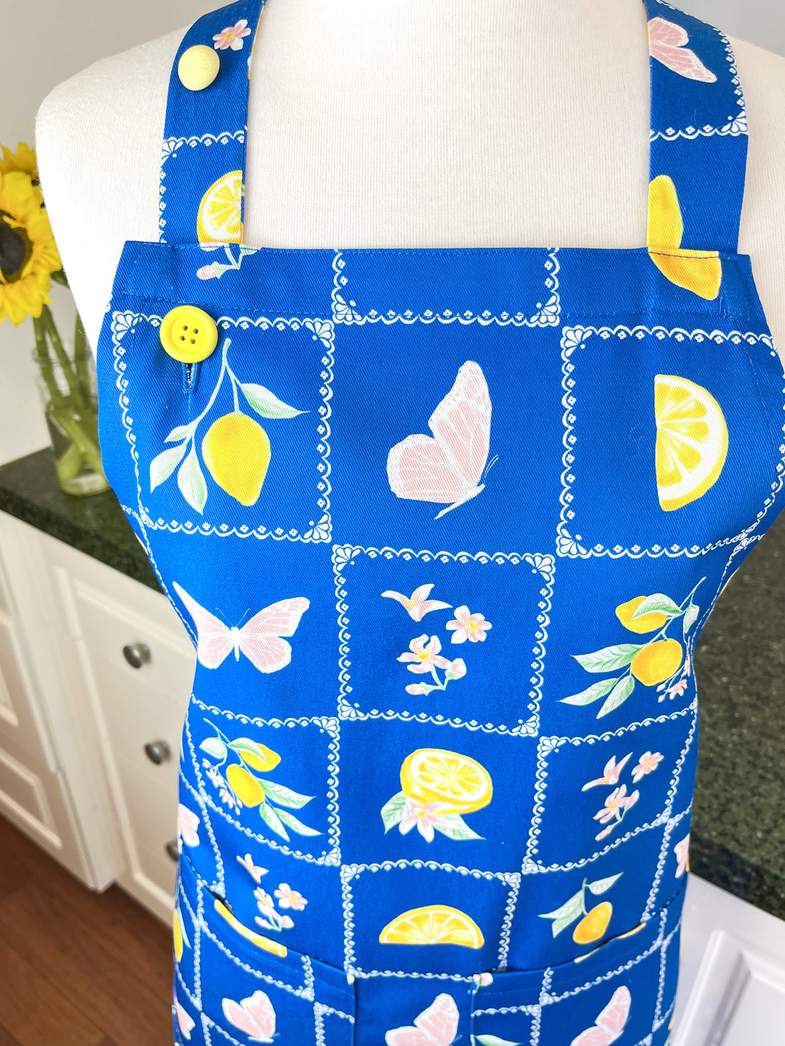 Butterflies, Flowers and Lemons Make a Stunning Apron