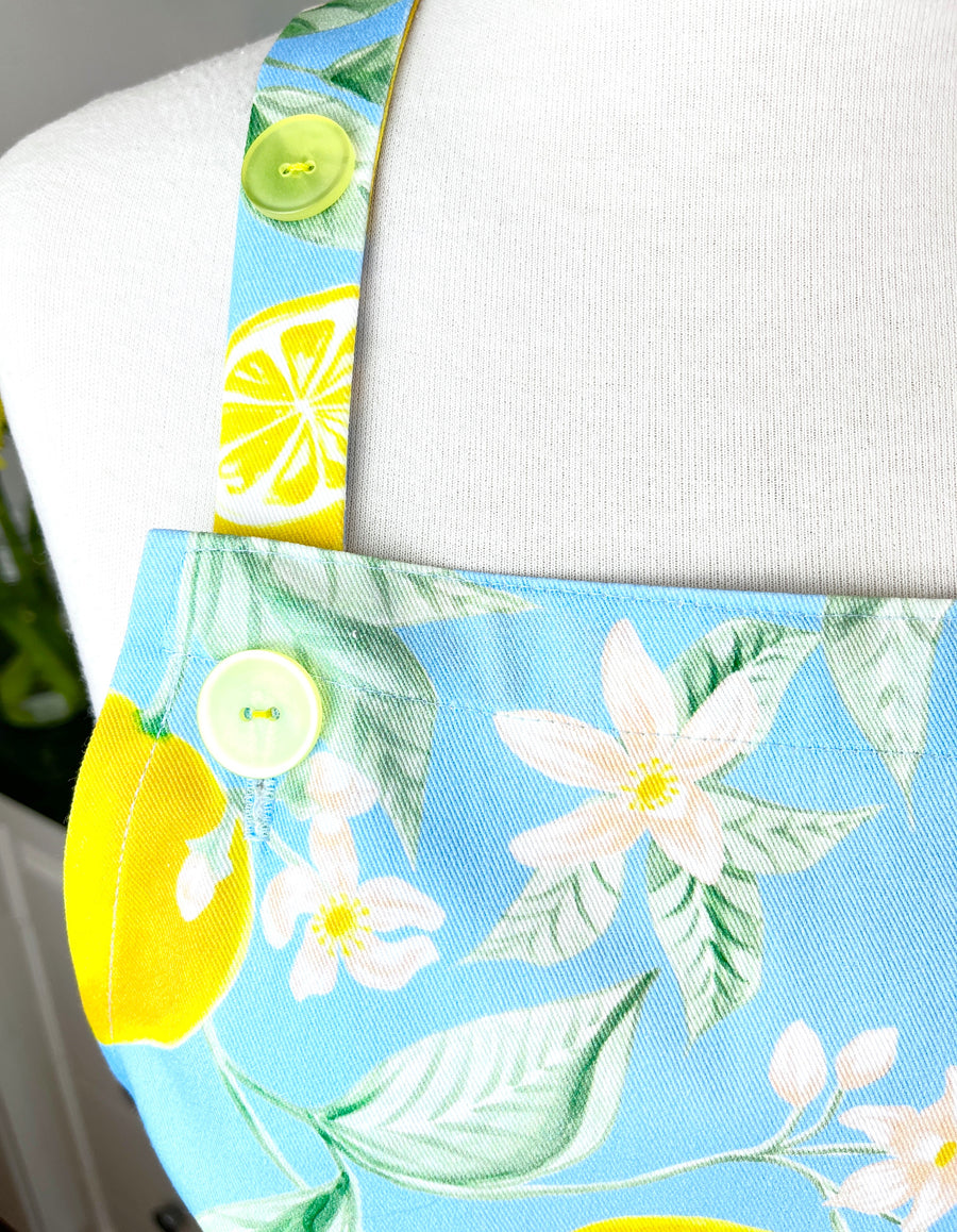 Beautiful Blue and Yellow Lemon Apron, Ideal for Any Foodie