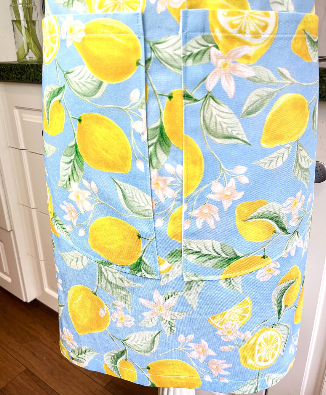 Beautiful Blue and Yellow Lemon Apron, Ideal for Any Foodie