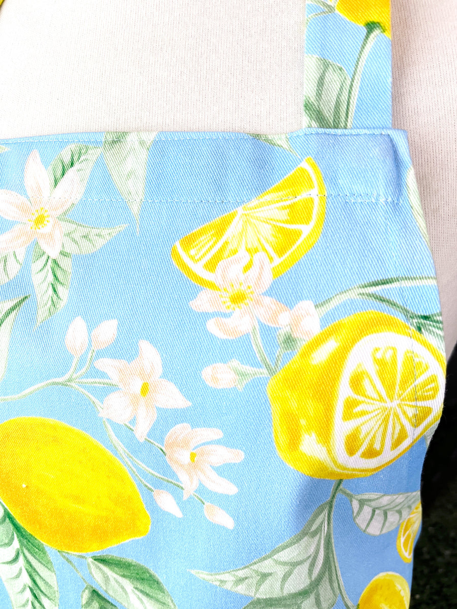 Beautiful Blue and Yellow Lemon Apron, Ideal for Any Foodie