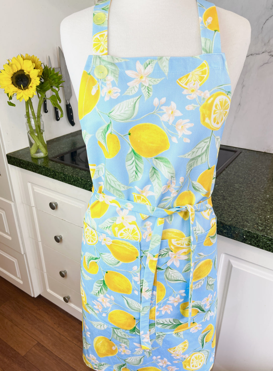 Beautiful Blue and Yellow Lemon Apron, Ideal for Any Foodie