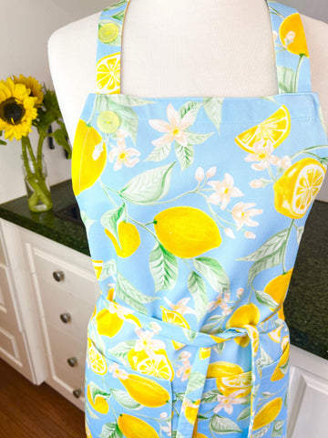 Beautiful Blue and Yellow Lemon Apron, Ideal for Any Foodie