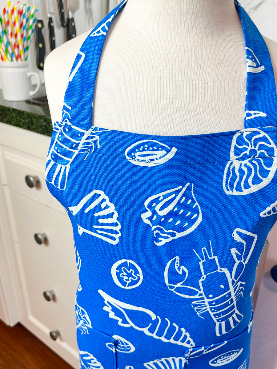 Bright Blue and White Sea Themed Apron for Your School Aged Child