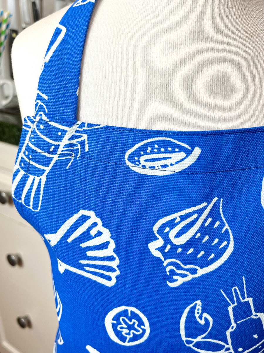 Bright Blue and White Sea Themed Apron for Your School Aged Child