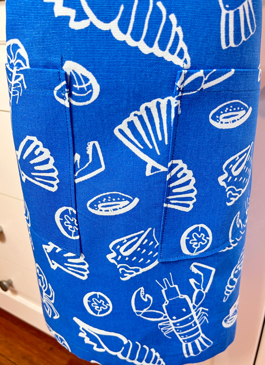 Bright Blue and White Sea Themed Apron for Your School Aged Child