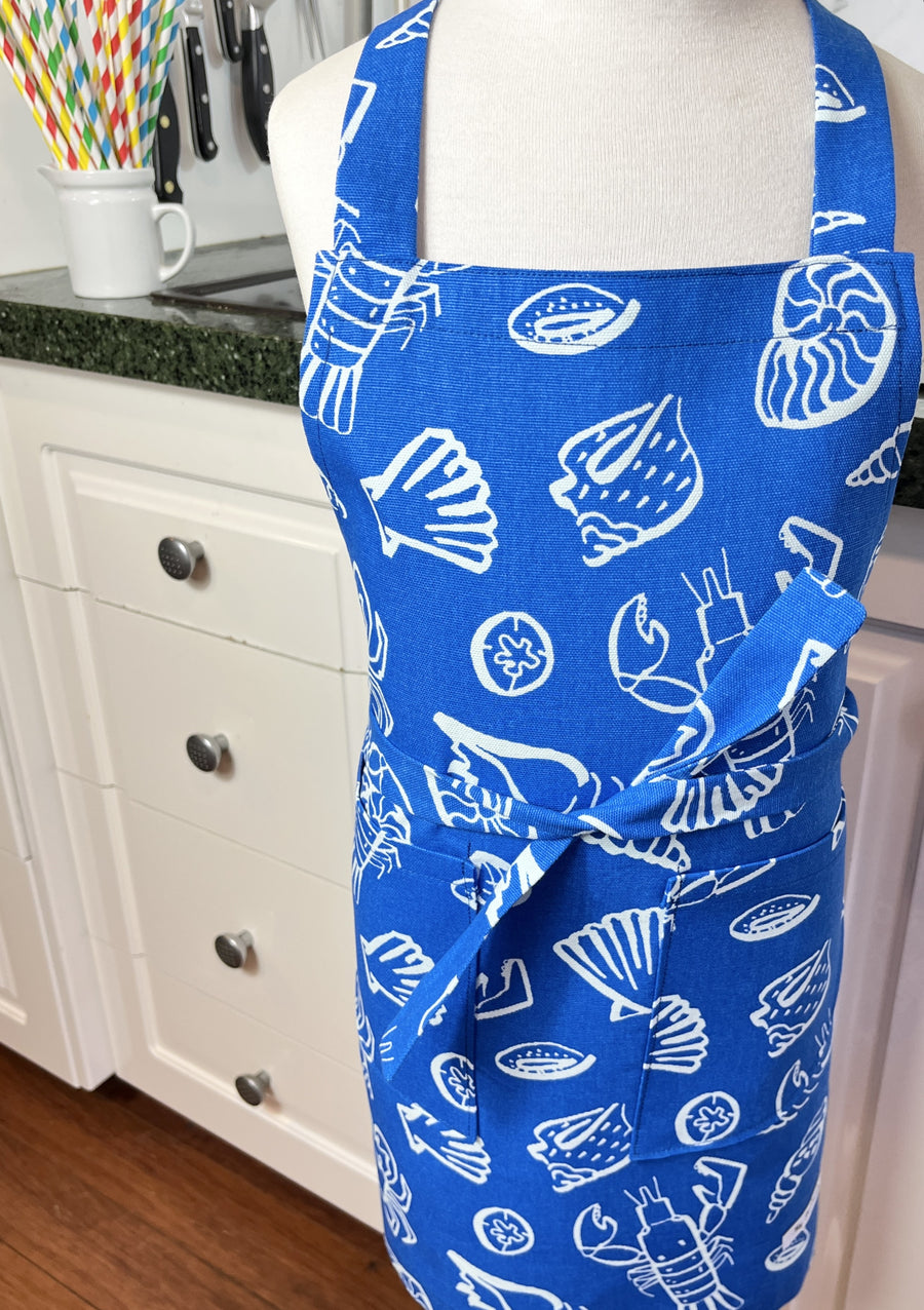 Bright Blue and White Sea Themed Apron for Your School Aged Child