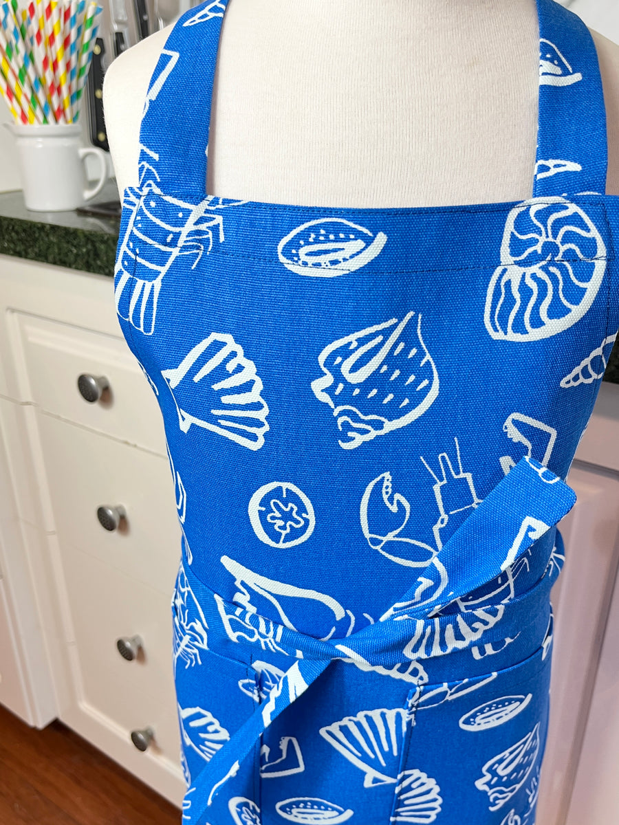 Bright Blue and White Sea Themed Apron for Your School Aged Child