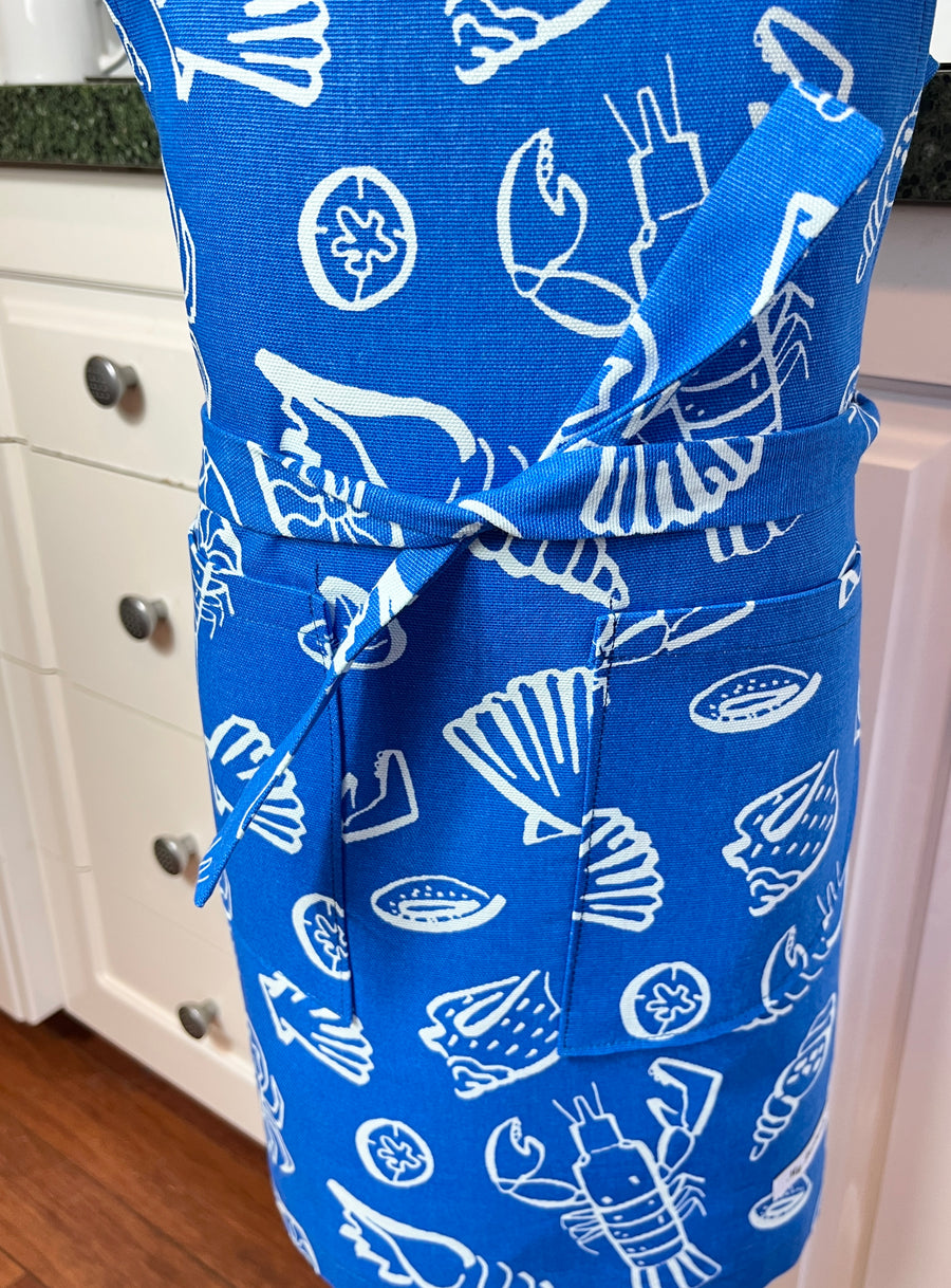 Bright Blue and White Sea Themed Apron for Your School Aged Child