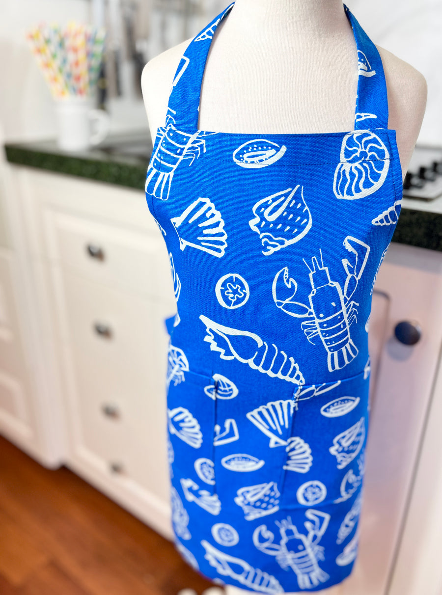 Bright Blue and White Sea Themed Apron for Your School Aged Child