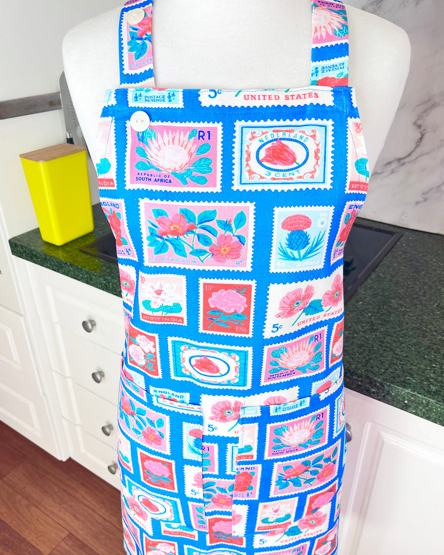 Lots of Vintage Stamps Make This Apron a Retro Delight