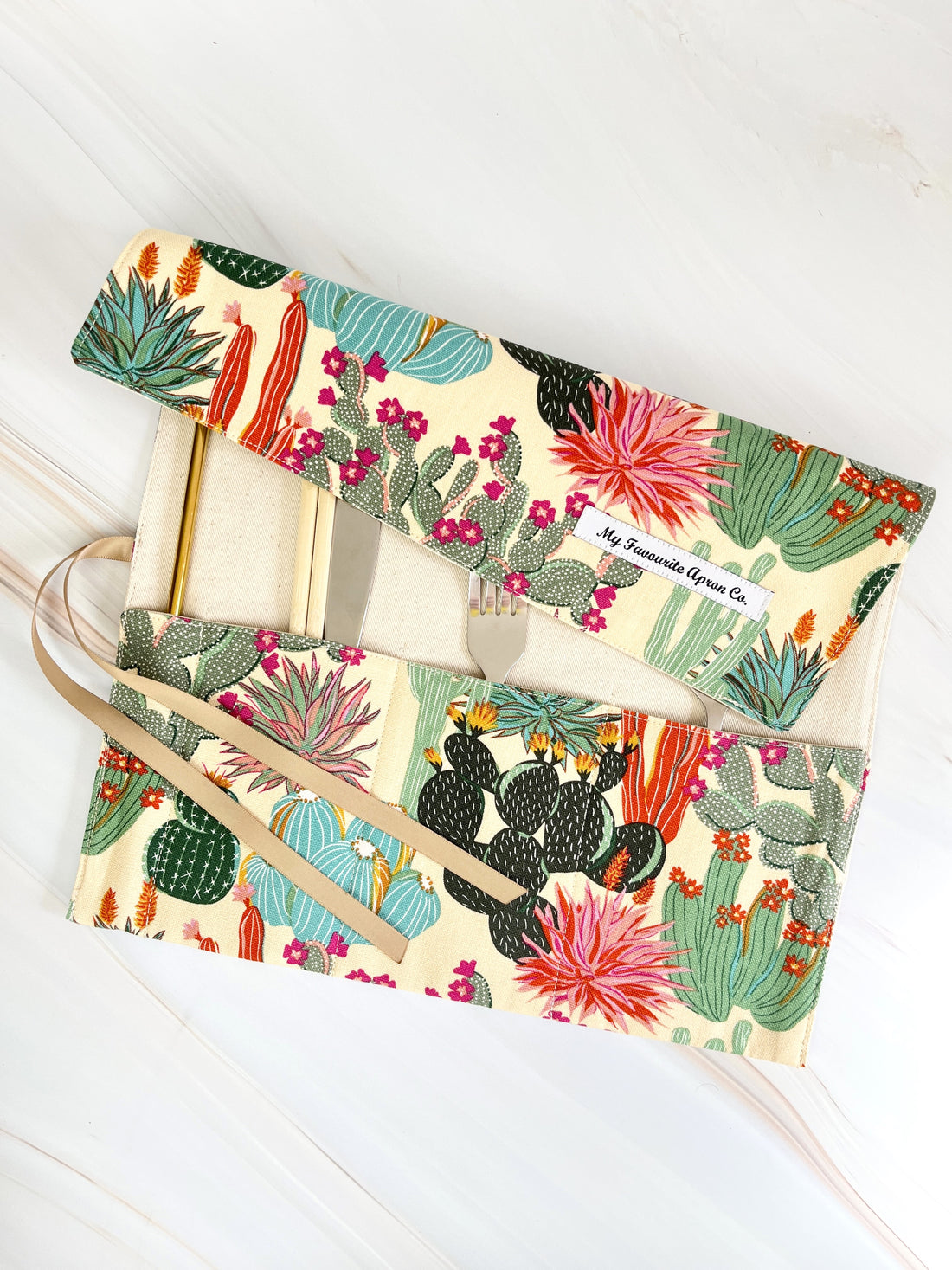 Succulent Cutlery Roll - Perfect for Camping, Shopping, Travelling