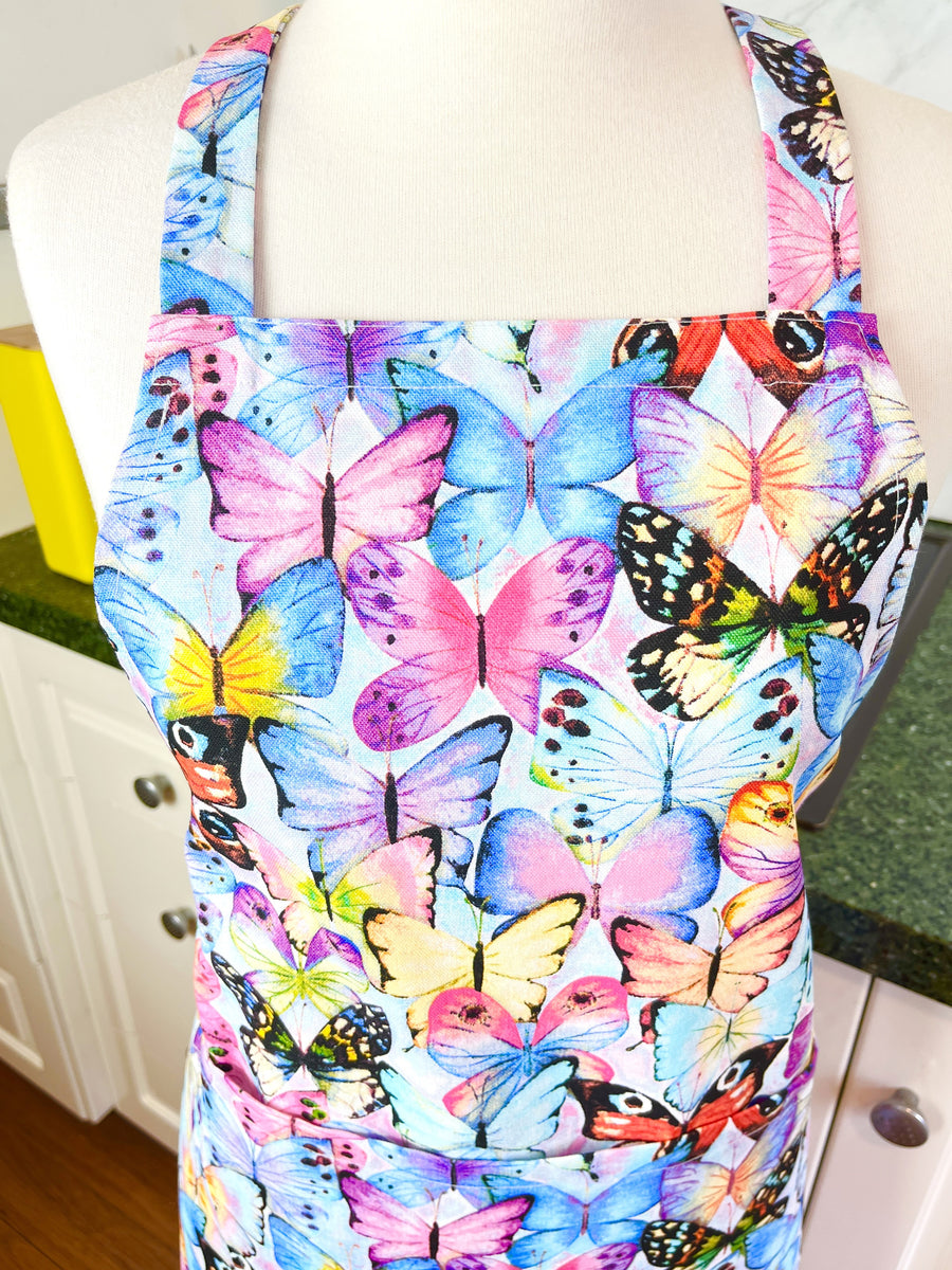Beautiful Butterfly Patterned Teen or Petite Adult Sized Apron