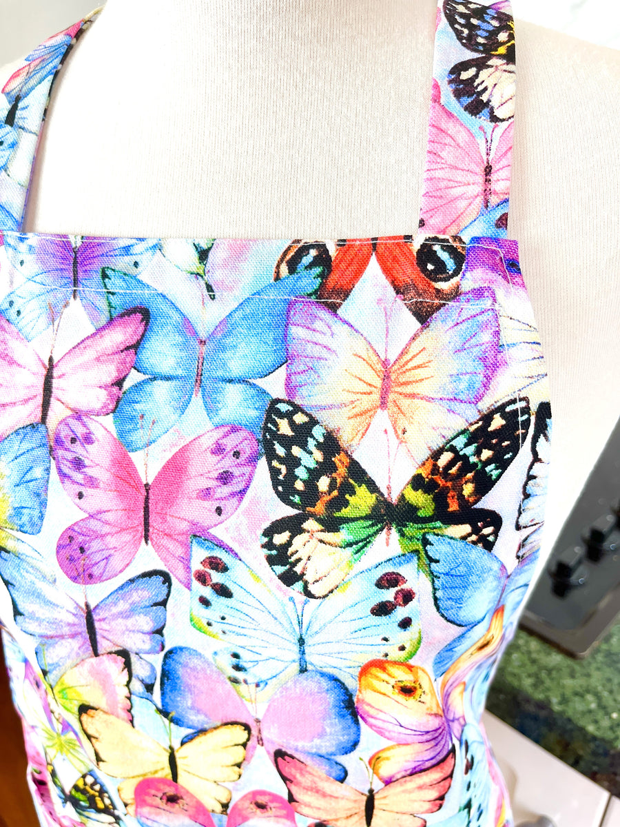 Beautiful Butterfly Patterned Teen or Petite Adult Sized Apron