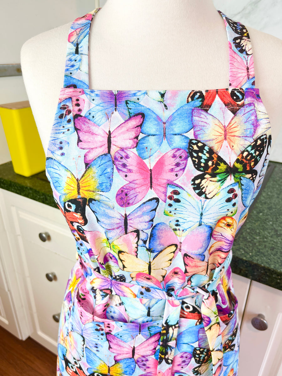 Beautiful Butterfly Patterned Teen or Petite Adult Sized Apron