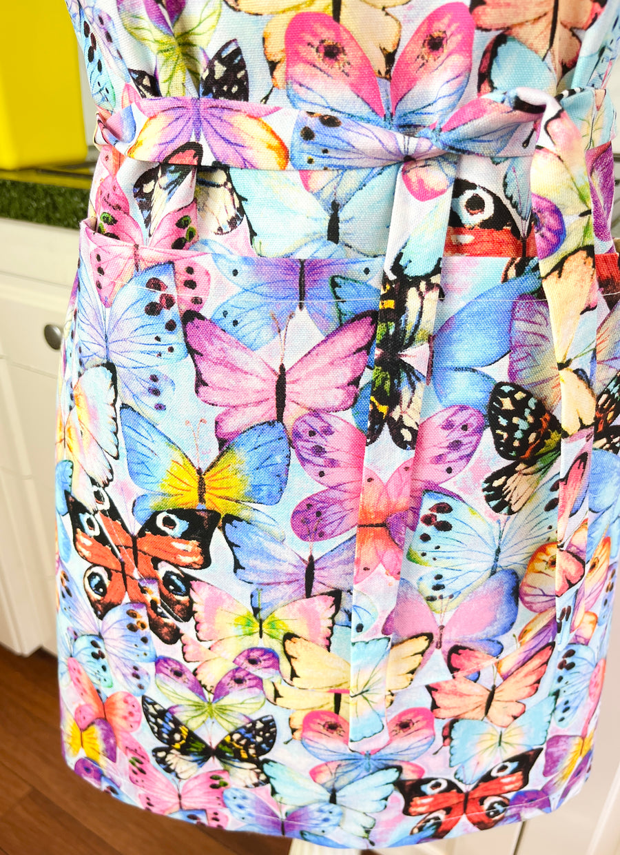 Beautiful Butterfly Patterned Teen or Petite Adult Sized Apron
