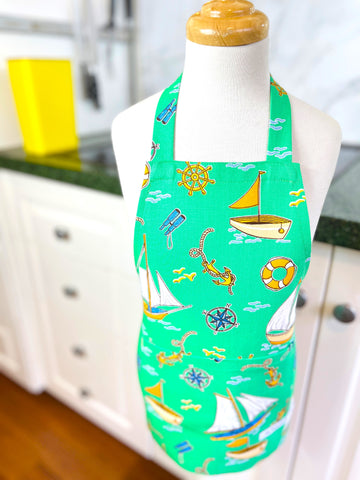 Gorgeous Green Boaty Themed Apron for your Kiddo