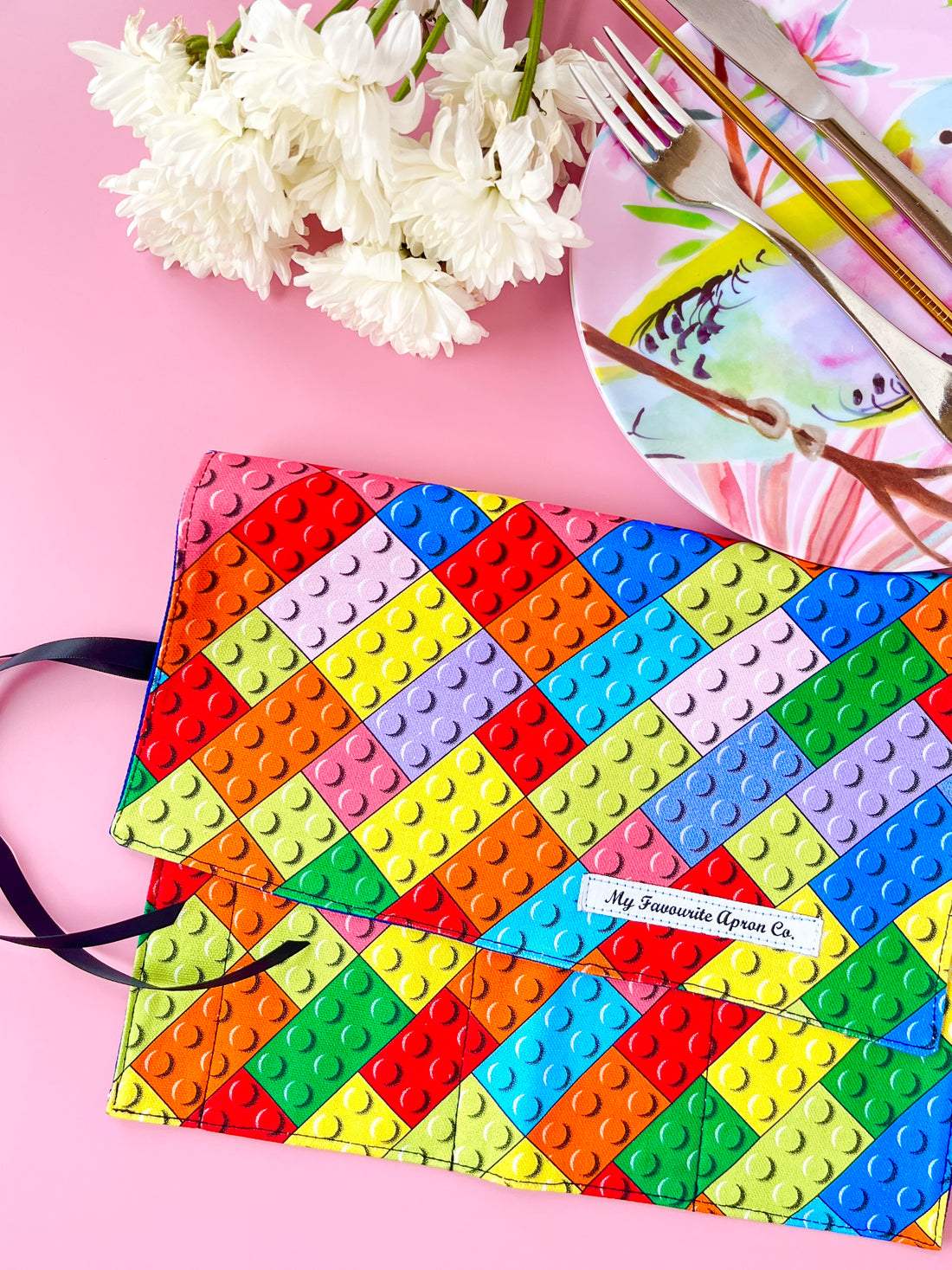 Lego Block Style Cutlery Roll - Perfect for Pencils Too