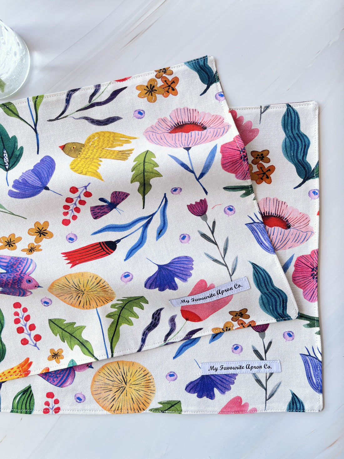 Birds and Flowers in Bright Colours Adorn These Cotton Placemats