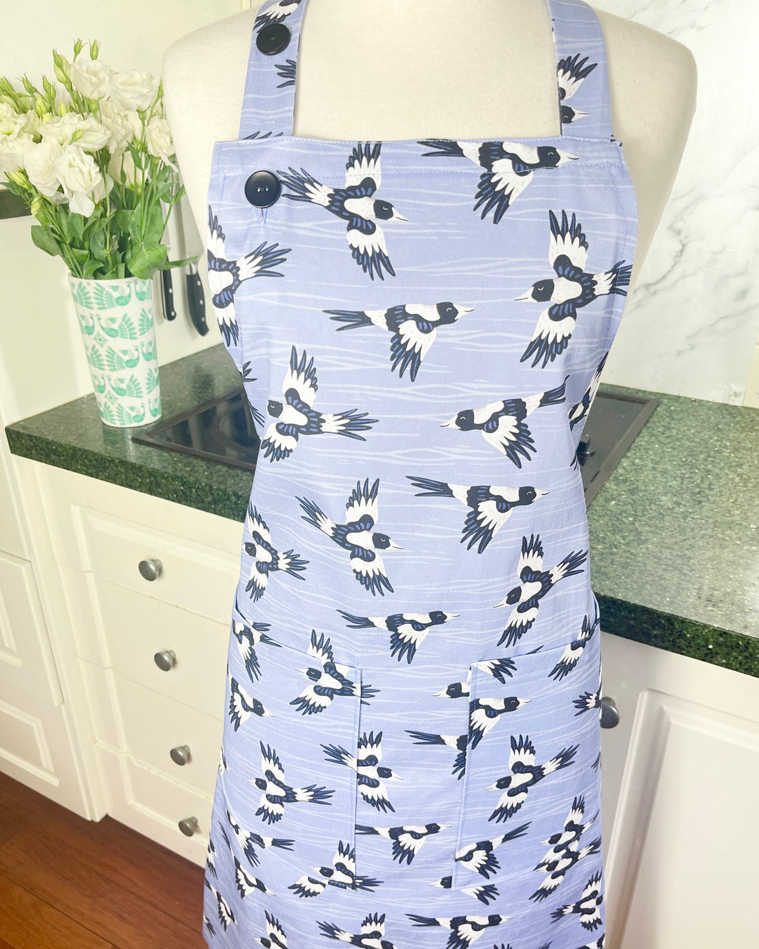 A Stunning Magpie Apron, Ideal for Your Favourite Bird Loving Foodie
