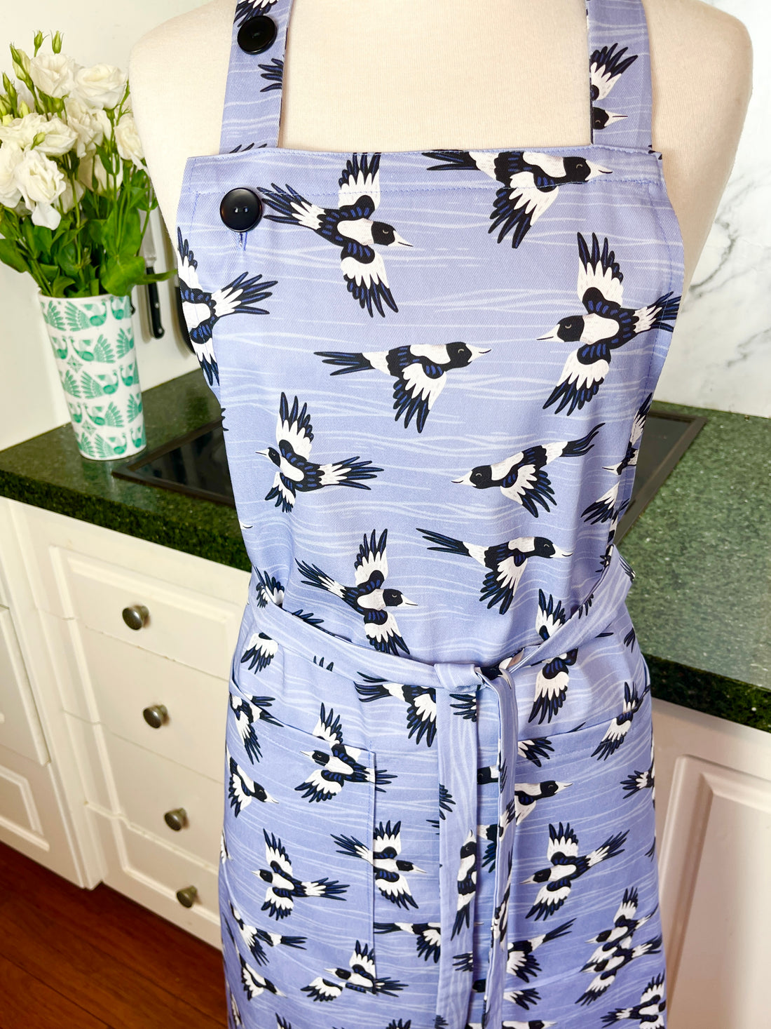 A Stunning Magpie Apron, Ideal for Your Favourite Bird Loving Foodie