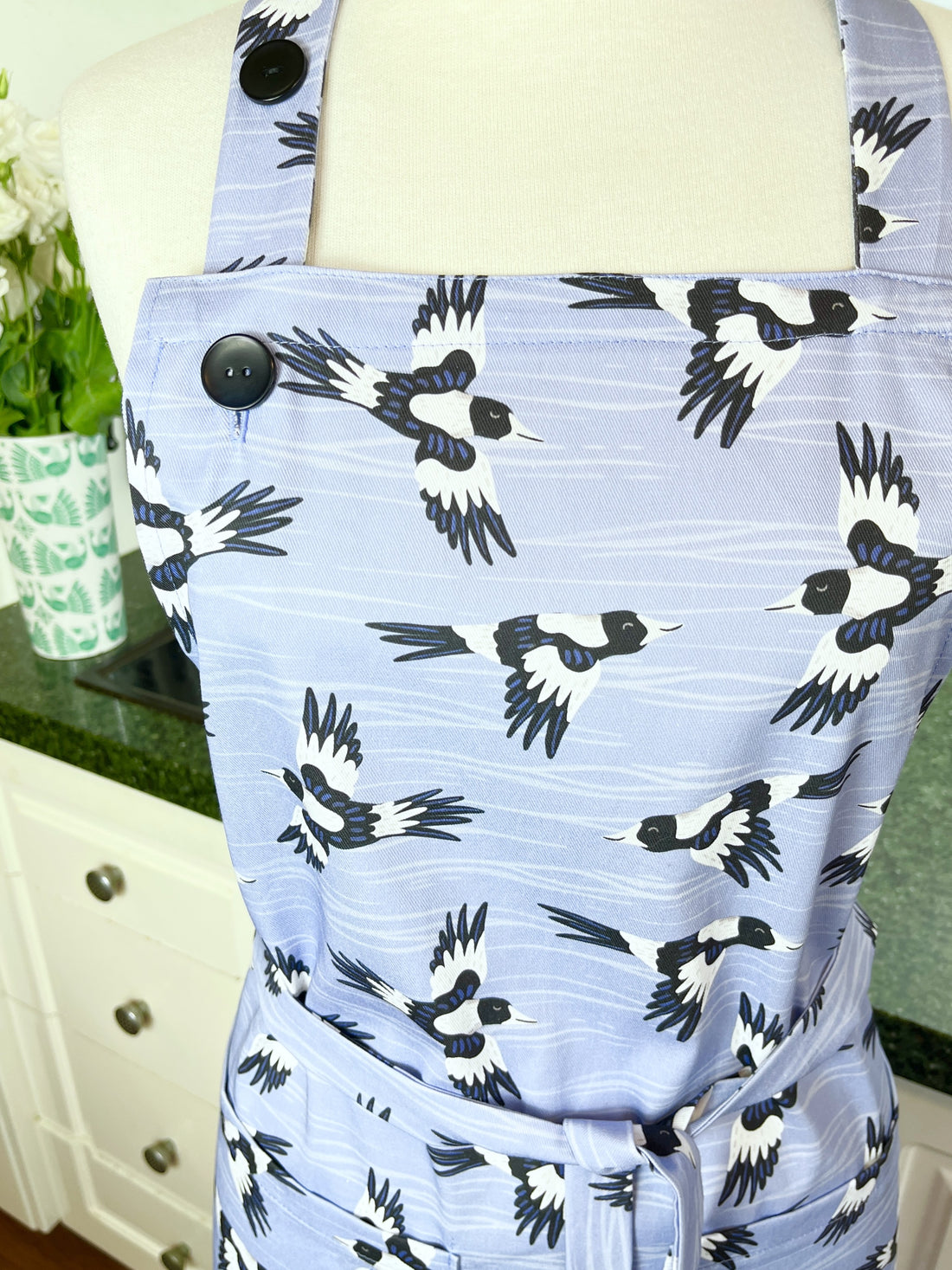 A Stunning Magpie Apron, Ideal for Your Favourite Bird Loving Foodie
