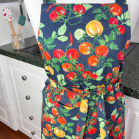 A Bold, Blue, Tomato Covered Apron - Ideal for Any Teen on Petite Adult Foodie