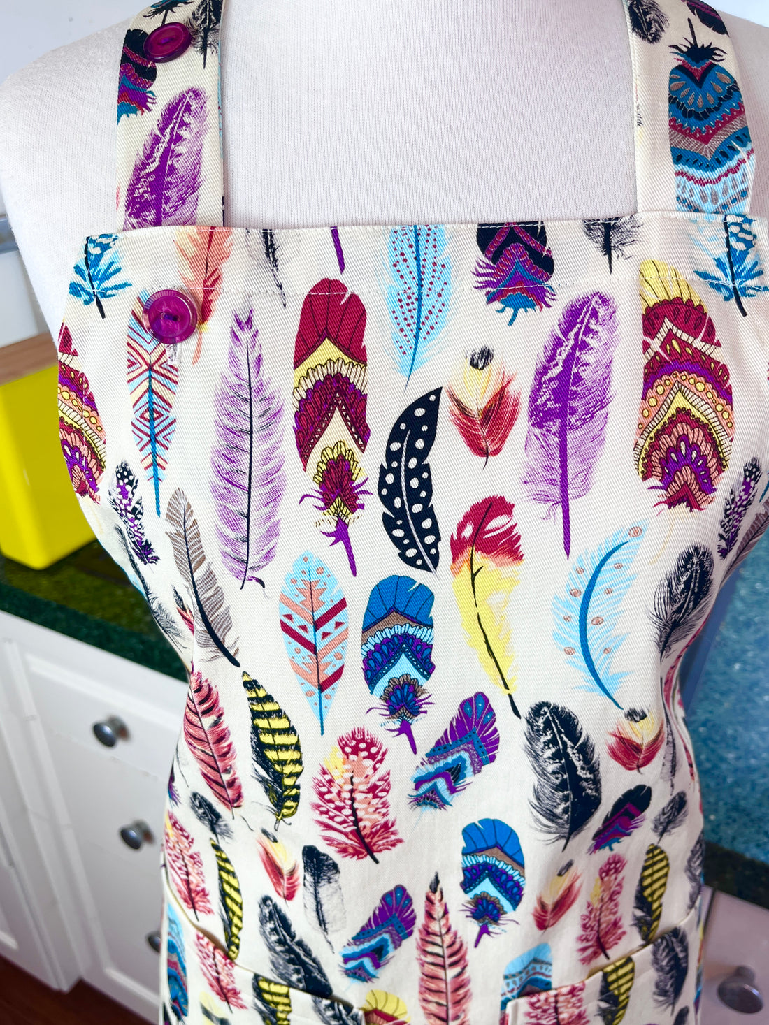 This Adult Sized Apron has a Fabulous Feather Pattern