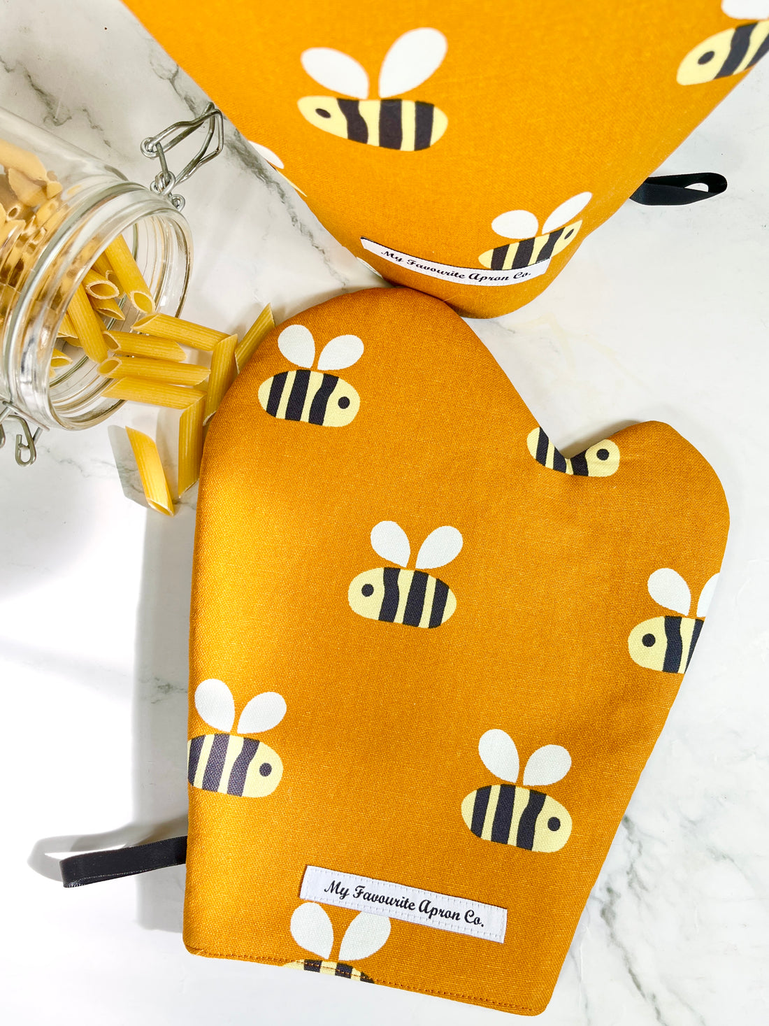 Big, Bold Bees Make a Beautiful Set of Two Oven Mitts