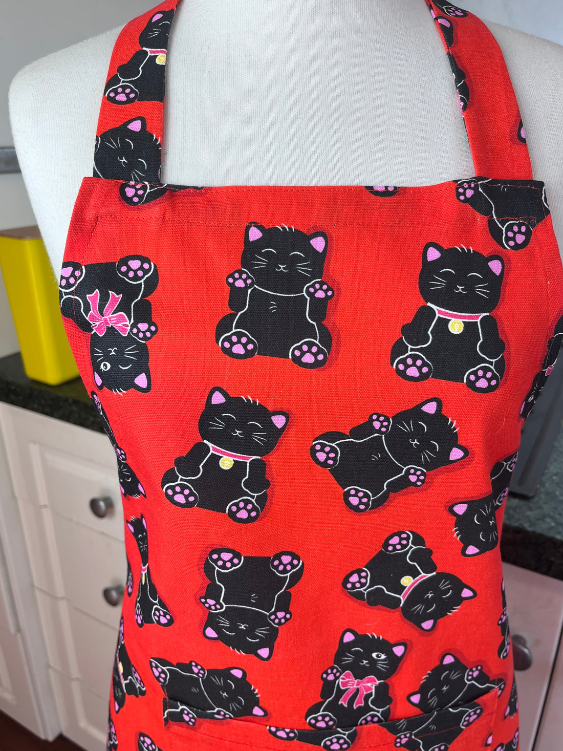 This Bold Red Cat Apron is Perfect for Your Favourite Petite Adult or Teen Cook