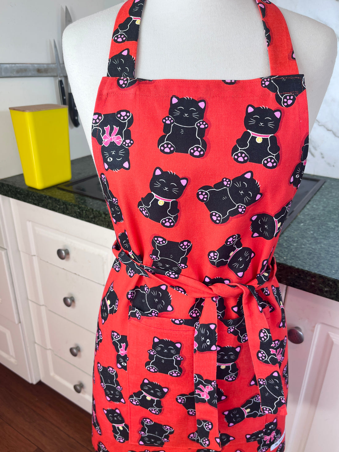 This Bold Red Cat Apron is Perfect for Your Favourite Petite Adult or Teen Cook