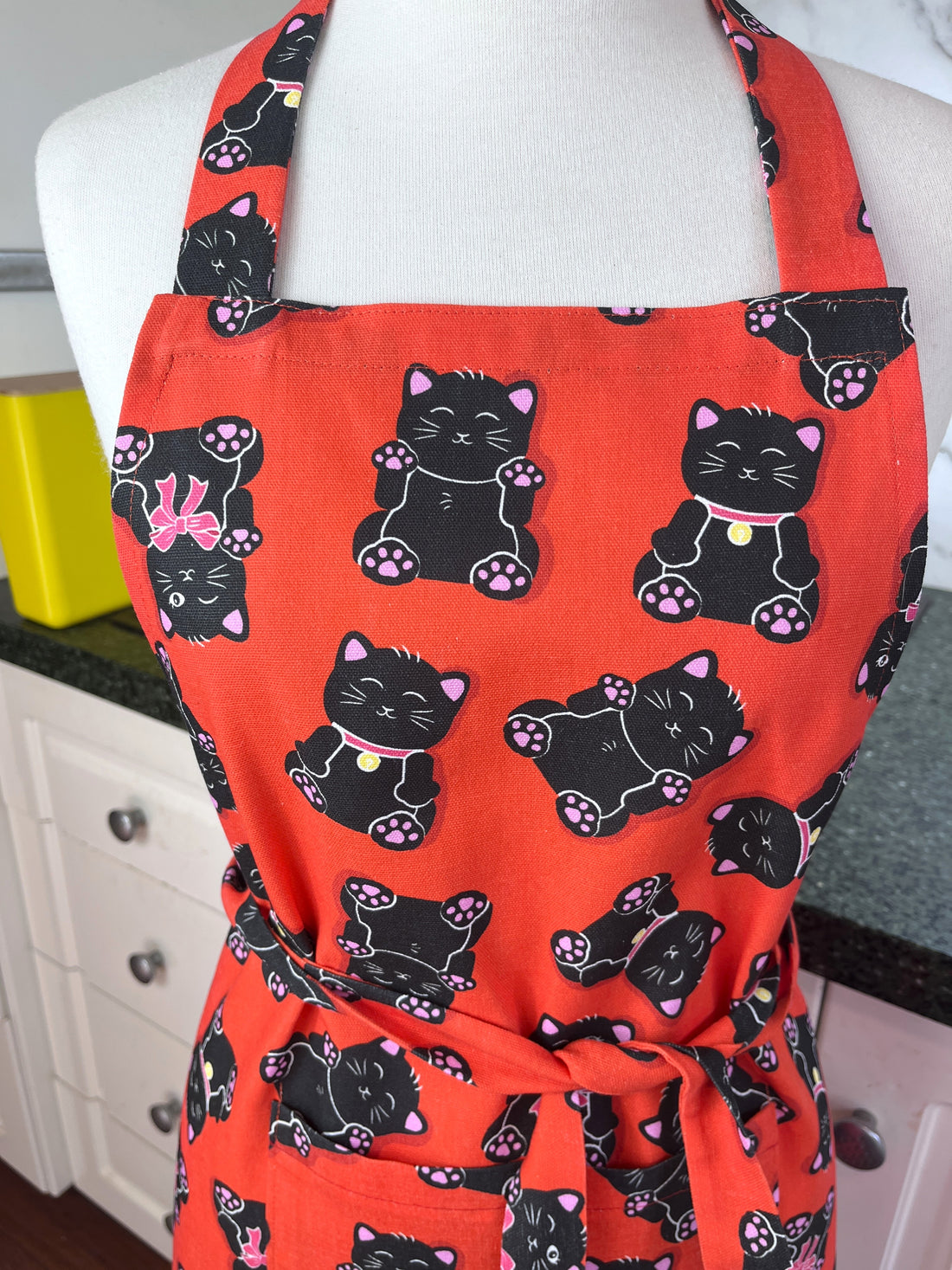 This Bold Red Cat Apron is Perfect for Your Favourite Petite Adult or Teen Cook