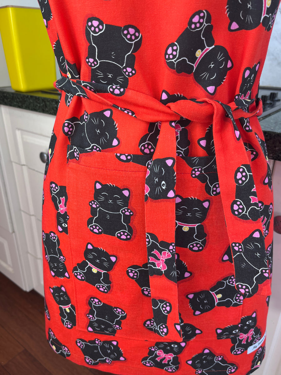 This Bold Red Cat Apron is Perfect for Your Favourite Petite Adult or Teen Cook