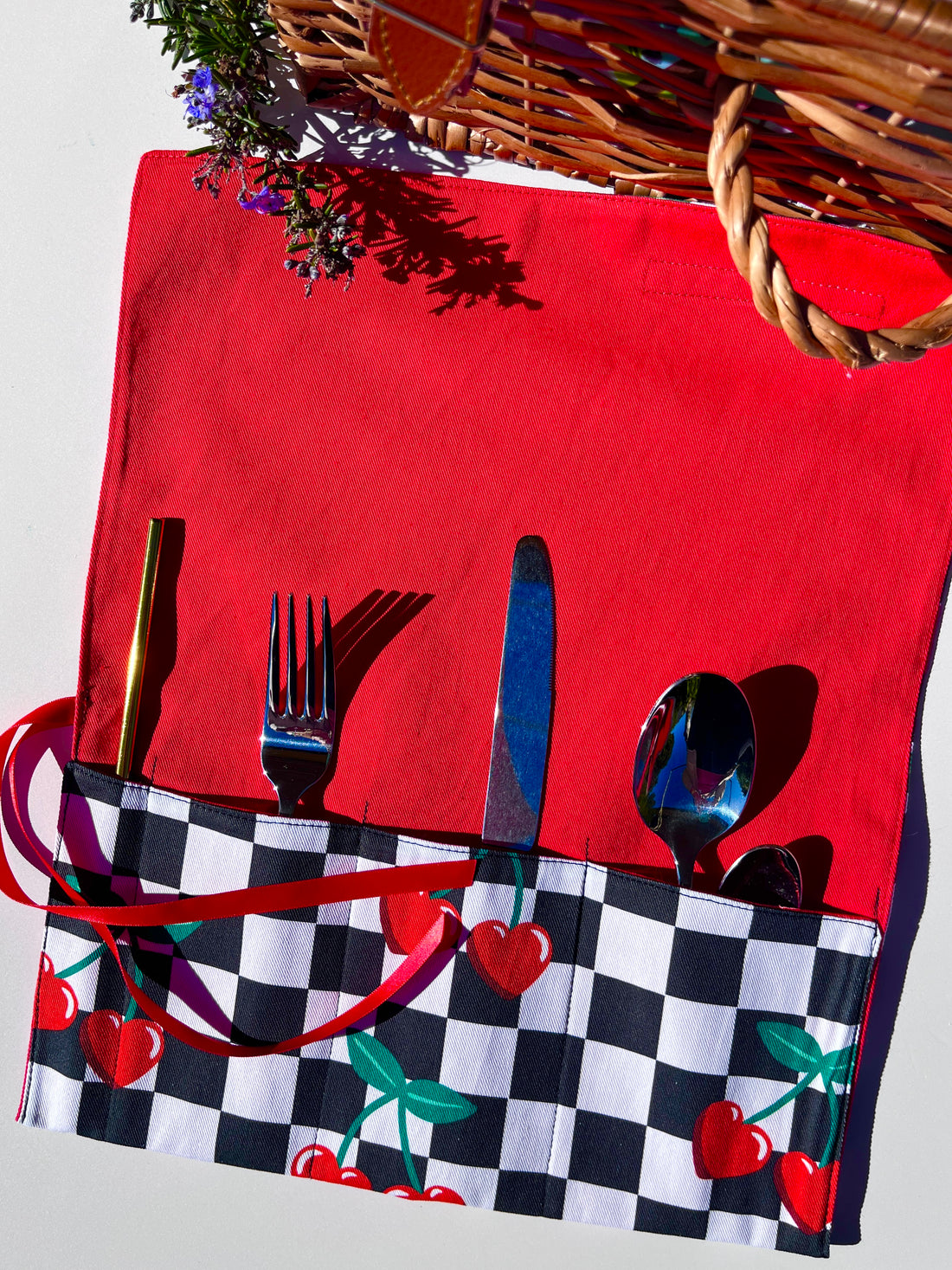 Cherry Cutlery, Make-Up or Craft Roll - Perfect for Camping, Shopping, Travelling